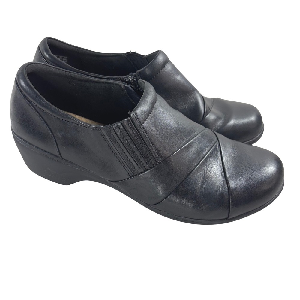 Clarks‎ Collection Black Leather Comfort Slip On Loafers Zip Women's US 10 Wide